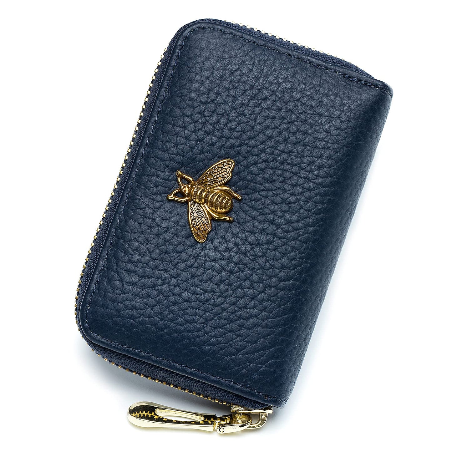 imeetu RFID Credit Card Holder, Small Leather Zipper Card Case Wallet for Women (Lite,Blue)