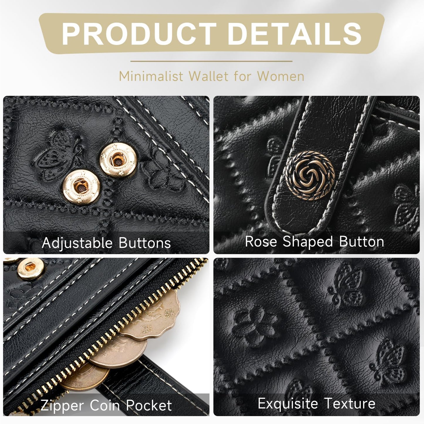 KITEVIUN Small RFID Wallet Women Ultra Thin Slim Womens Wallet Compact Bifold Pocket Ladies Wallets for Women With Zipper Coin Pocket