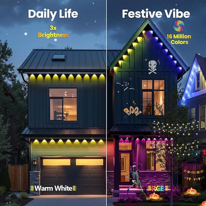 100ft Permanent Outdoor Lights for House, RGB+IC Outdoor Lights, IP67 Waterproof Smart LED Lights with App/Remote Control for Halloween, Christmas, Holiday, Daily, Party
