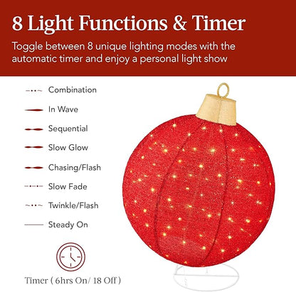 Best Choice Products 2pc Lighted Pop-Up Outdoor Christmas Ornament Set, Holiday Ball Decoration w/ 180 LED Lights, 8 Light Functions - Red/White
