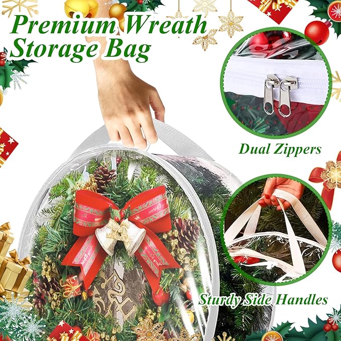 6 Pack Wreath Storage Container Bag 30 Inch Christmas Wreath Storage Bag Heavy Duty Christmas Wreath Boxes with Clear Window for Xmas Holiday Seasonal Wreath Garland (White)