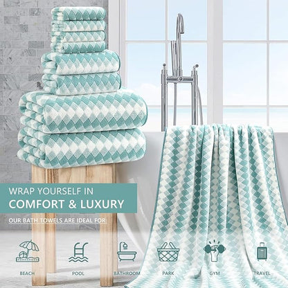 8 Piece Bathroom Towel Set Aqua |2 Oversized Large Bath Towels Sheet, 2 Hand