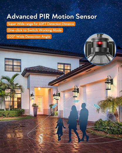 VIANIS Motion Sensor Outdoor Wall Lantern, Dusk to Dawn Outdoor Porch Light, 100% Anti-Rust Aluminum Waterproof Exterior Light Fixture, Modern Outside Wall Sconce Coach Lantern for Garage House