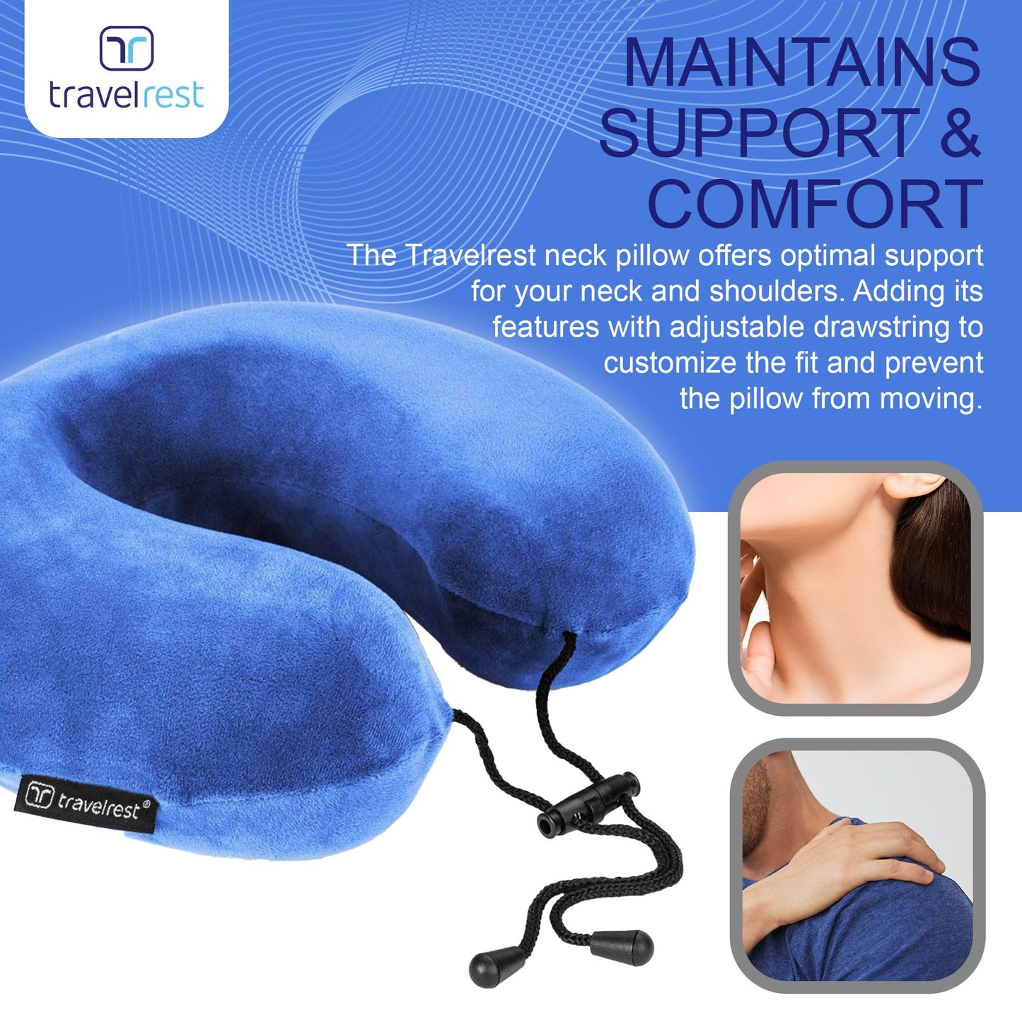 TRAVELREST Nest Neck Pillow Travel Essentials - Memory Foam Pillow and Patented Design, Support for Long Flights, Travel Accessories, Comfortable and Compact, Washable, Attaches to Luggage - Gray