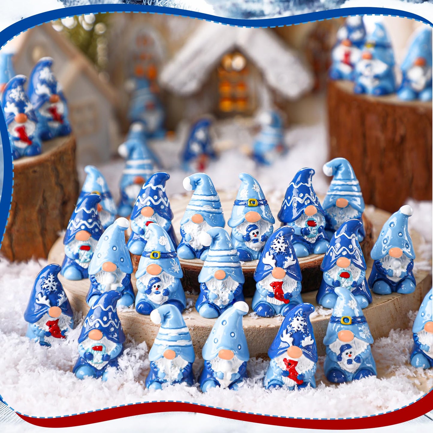 Quzzil 80 Pcs Winter Mini Gnomes Figurines Winter Snowflake Miniature Figurines Tiny Resin Statues Snowman Table Centerpieces for Patio Garden Ornament to Hide Party Favors