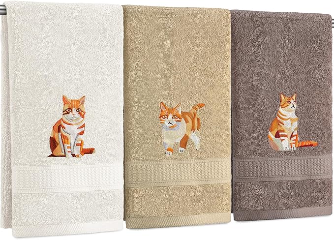 3 Pcs Orange Cat Hand Towels Bathroom Sets Decor Cute Orange Cat Lover Gifts