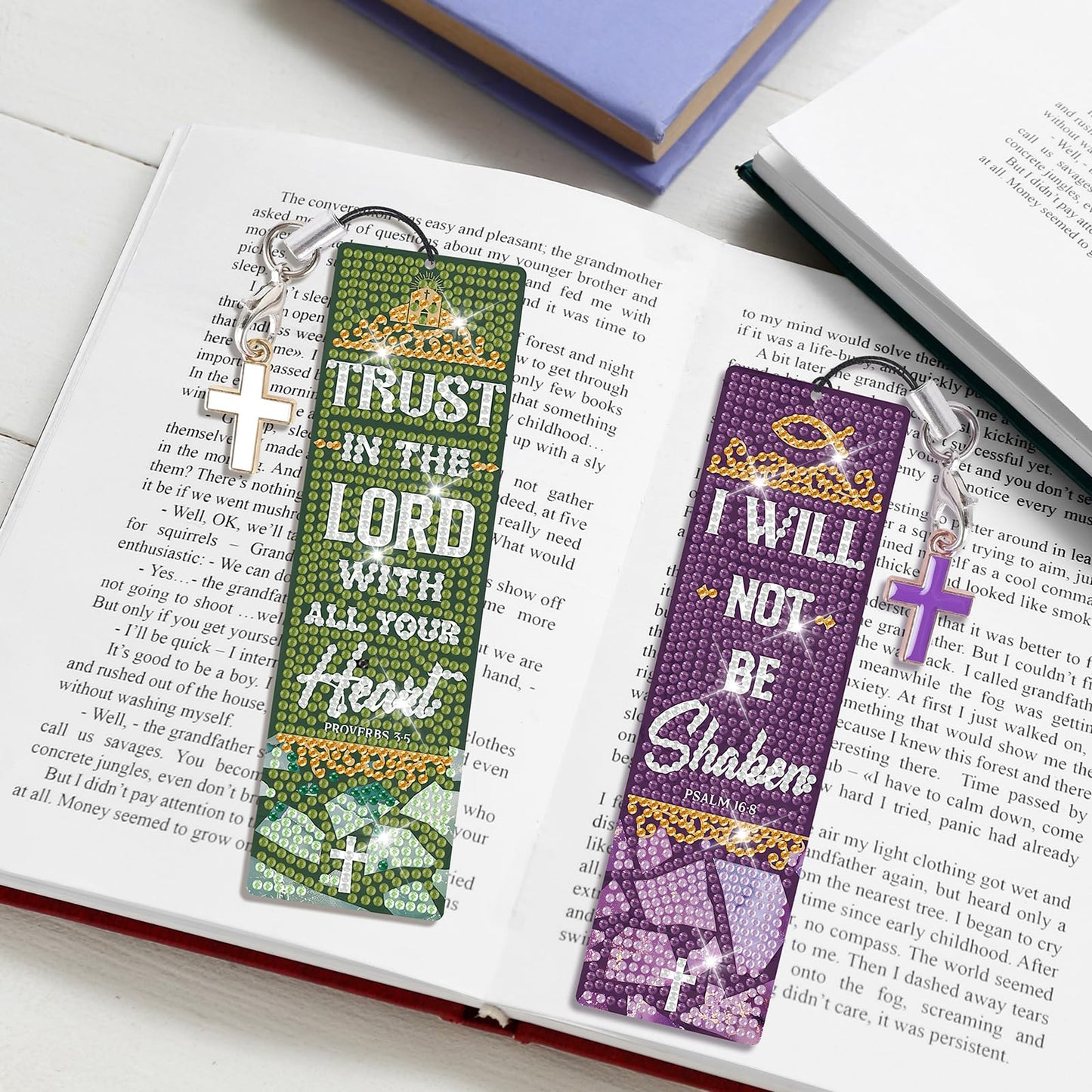 8 Pieces Christian Bible Verse Diamond Art Bookmarks 5d Christian Beaded Bookmark Acrylic Tassel Bookmark for DIY Making Beginners Kids Adults Arts Craft Supplies (Bible)