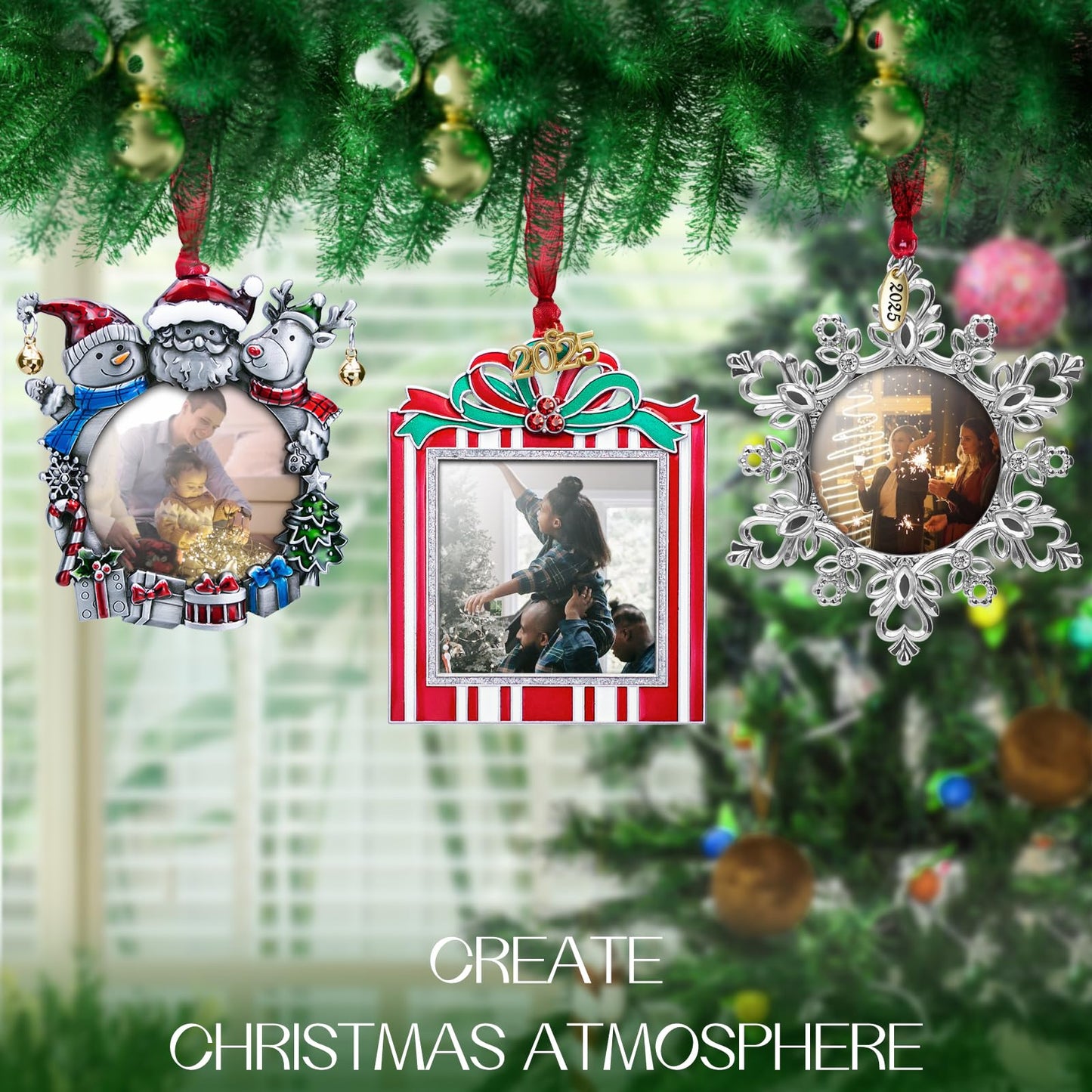 Laraine Christmas Tree Ornaments – 3-Piece Decorative Hanging 2025 Holiday Keepsake Gift Pendant with 2” Photo Frame Insert for Picture of Pet (3-Piece Gift Set (2025))