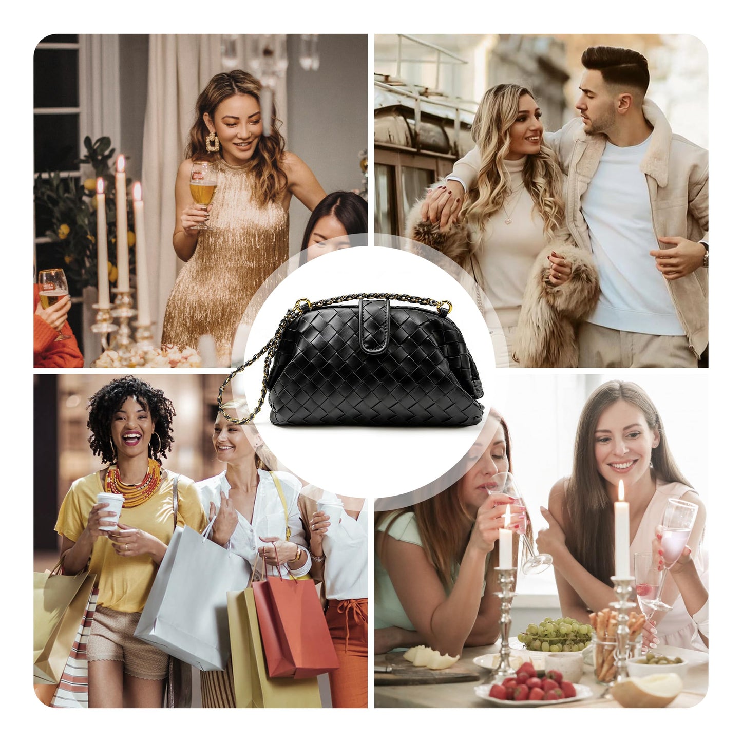 Joryin Formal Evening Bag Woven Shoulder Bag. Black Clutch Purses for Women Wedding. Dumpling Bag Crossbody Handbag Dress Purse Vegan Leather.