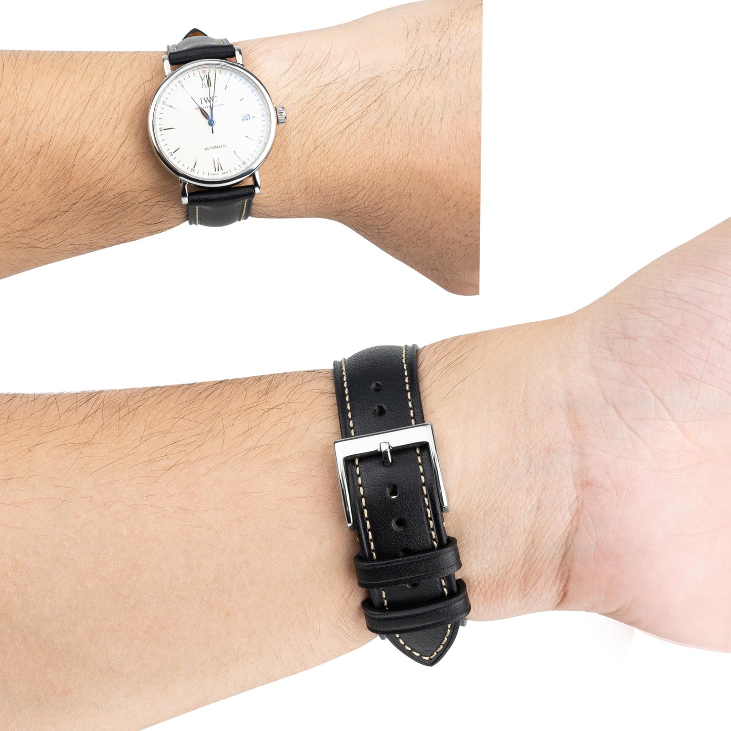 Gomvadr Vintage Genuine Top Grain Leather Watch Strap Quick Release, 18/19/20/21/22/24mm, Silver/Black Buckle, Universal Fit Unisex for Daily Wear (Black with Silver Buckle, 20mm)