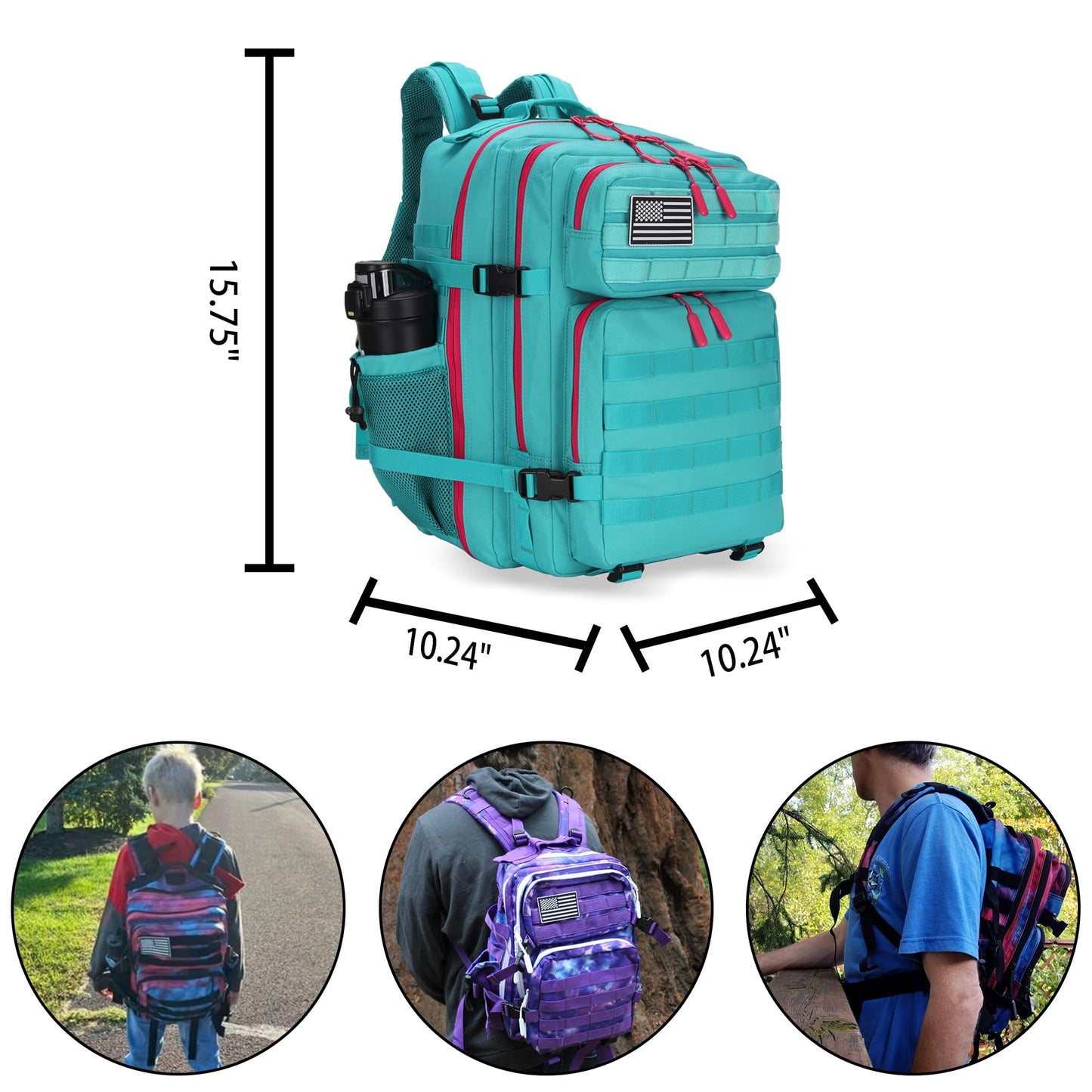 Lovelinks21 25L Tactical Military Backpack Small Travel Rucksack for Men and Women Assault Pack Bug Out Bag Molle Daypack Gym Backpack with Bottle Holder (Neon Teal)