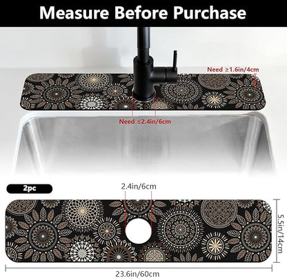 2 Pcs Kitchen Sink Splash Guard Faucet Mats Mandala Pattern Faucet Mat