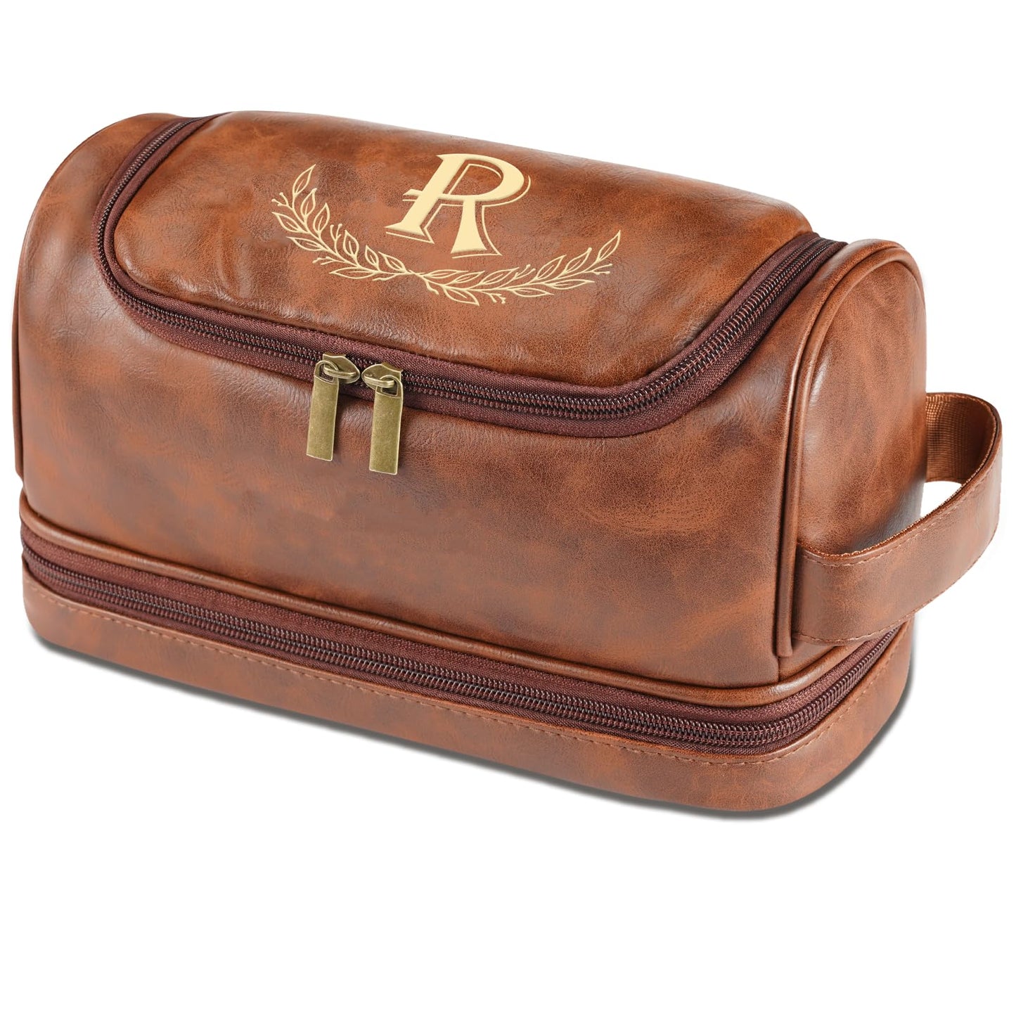 Sparklove Personalized Gifts for Men -Personalized Initial Toiletry Bag with Laser Engraved Monogram - Leather Travel Kit Shaving Organizer - Unique Present for Him, Husband, Boyfriend, Dad