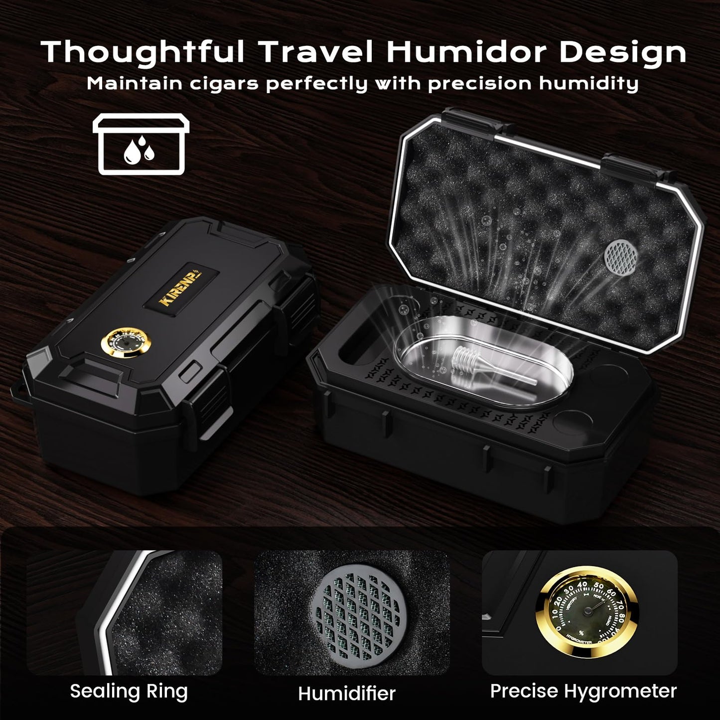 Travel Cigar Humidor Box set with Cigar Ashtray, Cigar Torch Lighter, Built-in V Cutter & Punch & Holder & Draw Enhancer Tool, Humidifier & Hygrometer, Portable Travel Cigar Case, Cigar Gifts for Men
