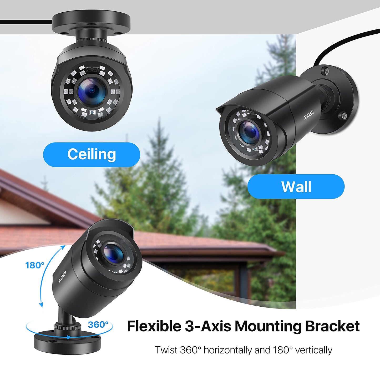 ZOSI 1080P 4 Pack HD TVI Security Cameras, 80ft Night Vision, Outdoor Indoor Weatherproof Bullet Camera for 1080P/5MP/4K HD TVI Analog CCTV DVR System