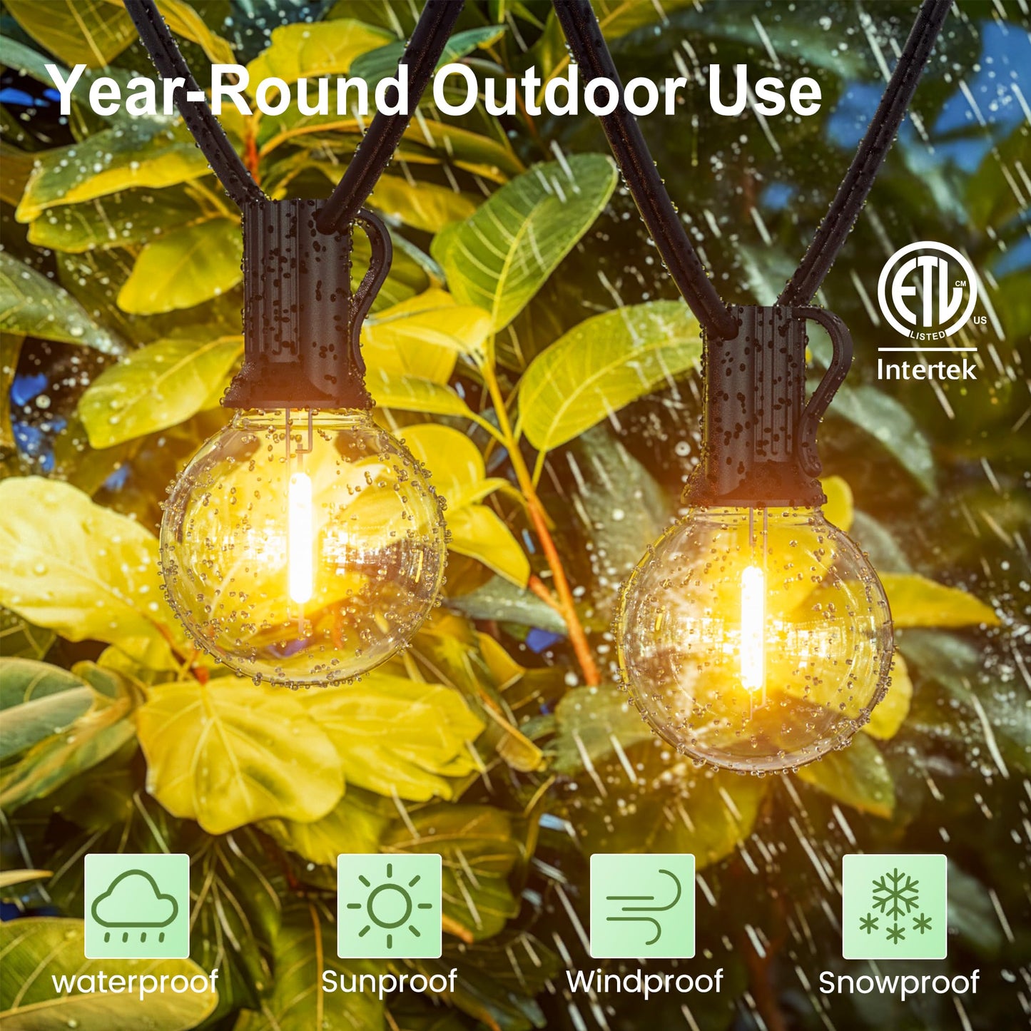 Outdoor-String-Lights-Patio-LED-Light-Outside 75FT Waterproof Dimmable Remote Outdoor Lighting 75 Globe Plastic G40 Bulbs Hanging Lights Connectable for Backyard Porch Party 1FT Bulbs spacing