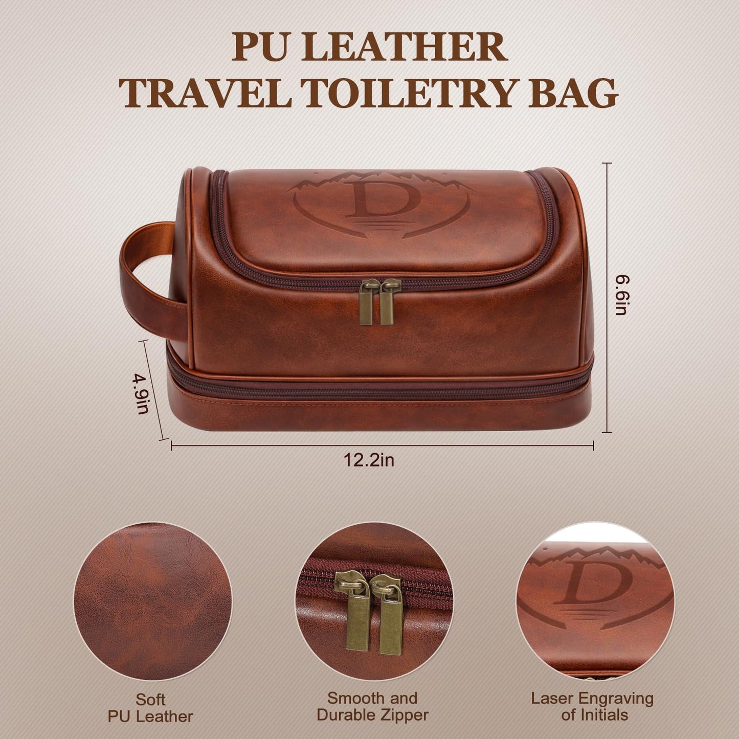 Personalized Gifts Travel Toiletry Bag for Men, Customized Laser- Engraved Mens Birthday Gift PU Leather Waterproof Bathroom Shaving Bag, Unique Anniversary Present for Husband Boyfriend Partner,D