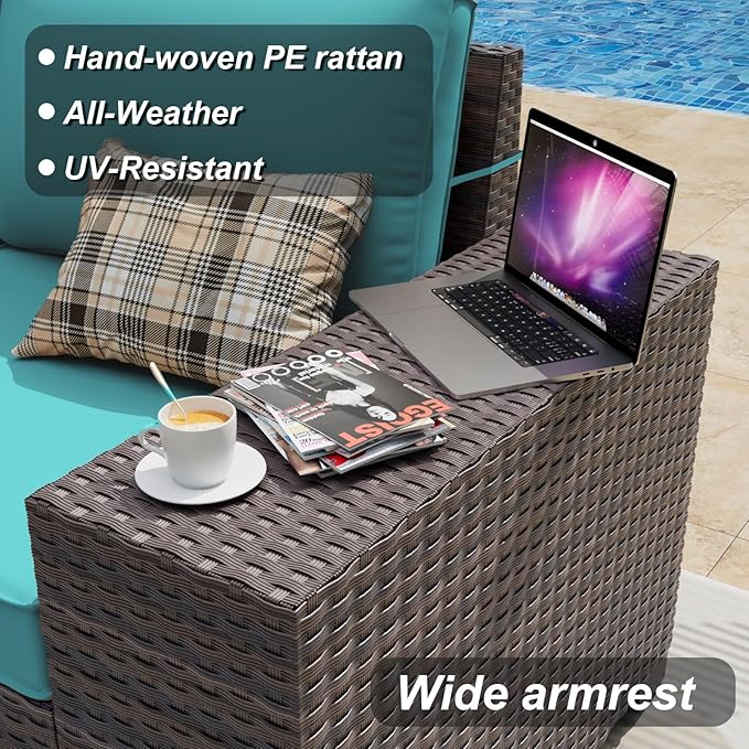 ALAULM 10 Pieces Patio Furniture Set with 2 Swivel Chairs Patio Furniture Outdoor Sectional Sofas with 55000 Gas Fire Pit Patio Conversation Set w/7 Cushions-Blue
