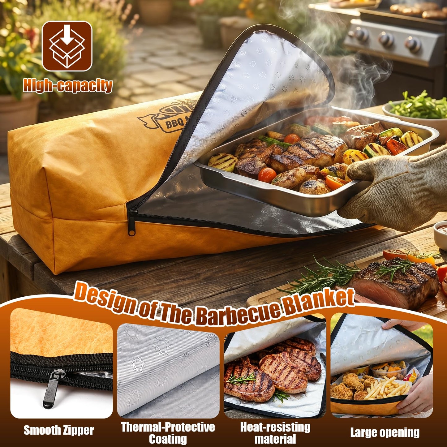 BBQ Blanket for Resting Meat, 24 x 15” Large Meat Resting Bag for Brisket Pork Shoulder Turkey, Insulated BBQ Grilling & Smoking Blanket Party Camping Picnic Essentials for Men Barbecue Lovers Gifts