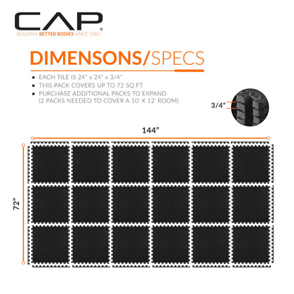 CAP Barbell 3/4-Inch Interlocking EVA Foam Exercise Puzzle Mat Home Gym Flooring - 3 Pack | 24" x 24" x 3/4" | Diamond Pattern - Black