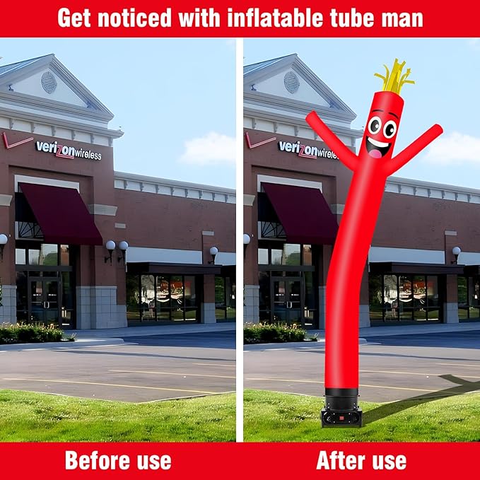 10FT Tall Inflatable Tube Man Wacky Wavy Dancing Guy with 3/4 HP Weather-Resistant Blower (12''Diameter) for Outdoor Decoration Advertising Business Promotion - Red