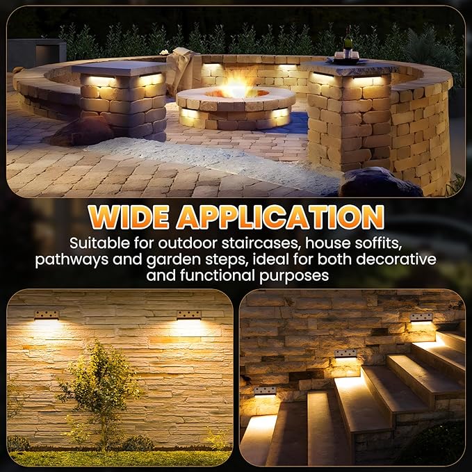 ZZXX 8 Inch 5W LED Hardscape Lighting 2700K Retaining Wall Lights 12-24V Low Voltage Step Light with Photocell Sensor IP68 Waterproof Paver Lights Outdoor for Deck Fence Patio Walls Stairs,8 Pack