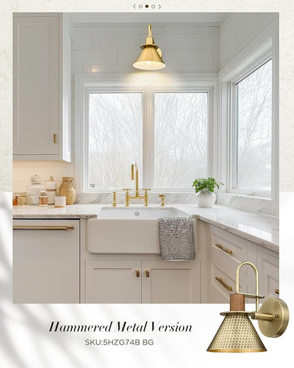 Gold Wall Sconces, HWH Indoor Wall Lights, Gooseneck Barn Wall Lamp, Brass Wall Sconce Light for Bedroom Living Room Kitchen, Gold Finish, 5HZG56B BG