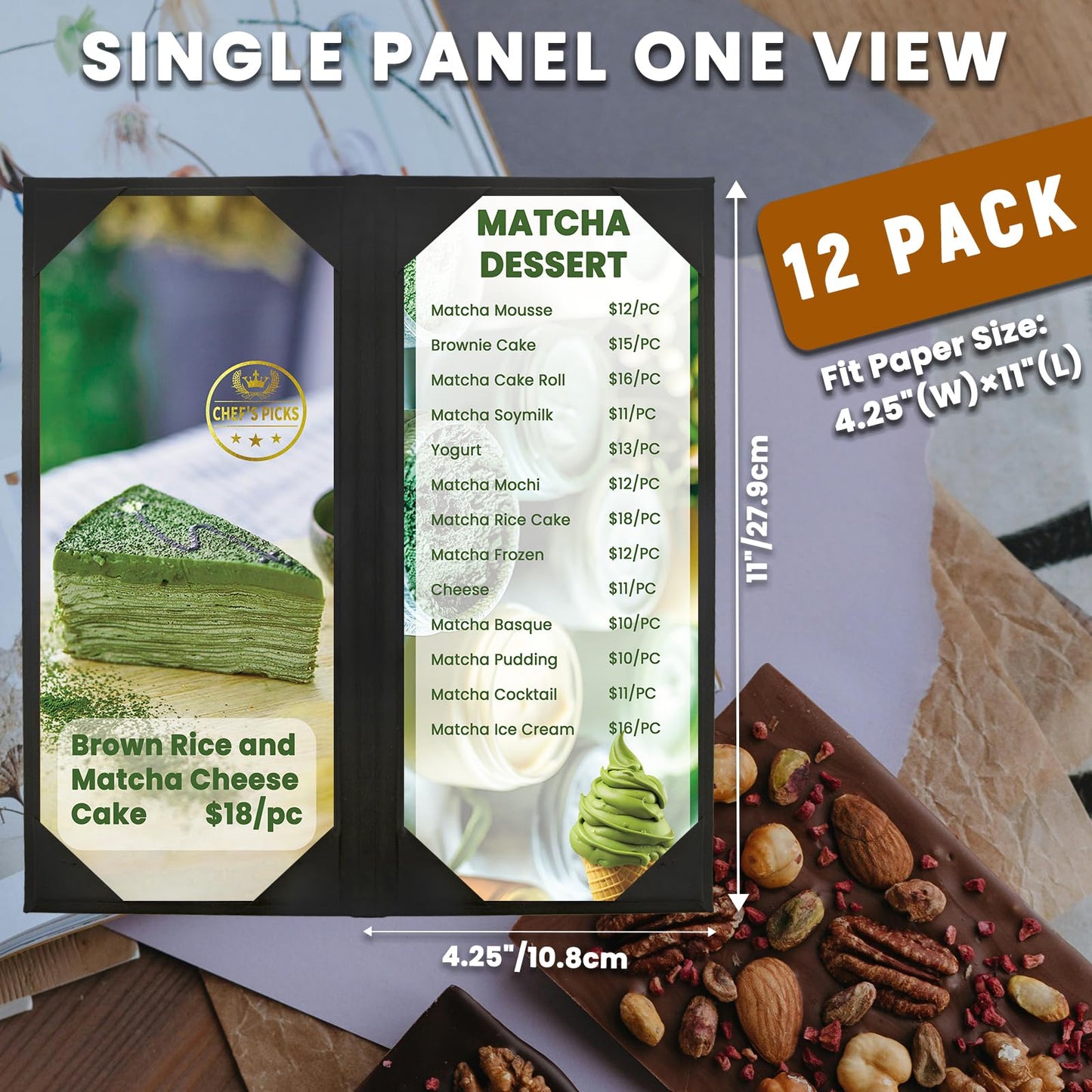DUPDMKIN 12 Pack Menu Covers 4.25" x 11", PU Leather Menu Holder, Menu Book for Restaurant, Coffee Bars, Wine Lists, and Drink Specials