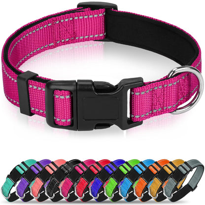 Erbine Reflective Dog Collar for Large Dogs, Wide Nylon Adjustable Collar with Soft Padding, Durable Buckle for Pitbull Labrador Retriever,Hotpink,L