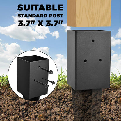 Heavy Duty Metal Fence Post Anchor Ground Spike 31.5''x4''x4'' for Fence, Mailbox, Bird Feeder, Decking, Banner, ... with The Black Powder Coating Cover on The Surface (Set 2)