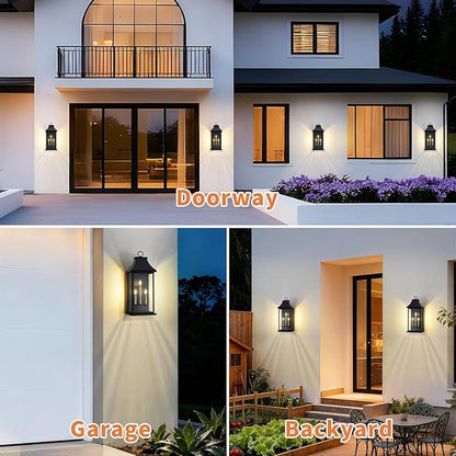 tewei 28'' Large Outdoor Wall Light, Porch Light Outdoor Wall Sconce Lantern, 3-Light Black Exterior Lighting Fixture Wall Mount E12 Gold Base, Outside Light for House Backyard Garage, 1-Pack