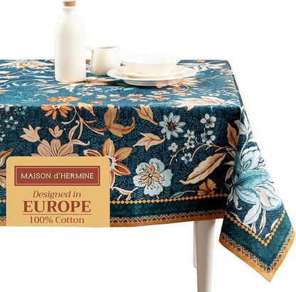 Maison d' Hermine Table Cloth Rectangle Table 100% Cotton 70 x 108 Inches Fall Tablecloth Reusable Everyday Use for Thanksgiving Christmas Decorations Dining Farmhouse Party (Luxury Loft - Dark Teal)
