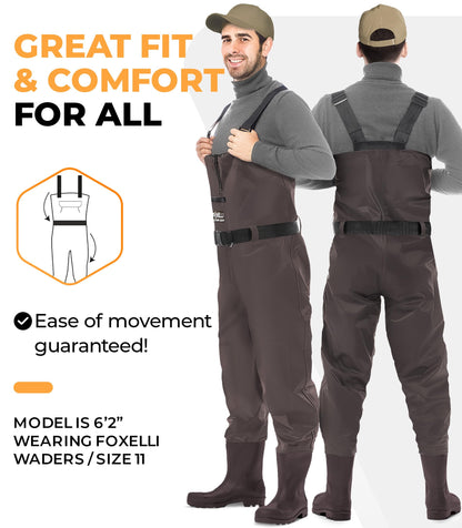 Foxelli Chest Waders – Waterproof 2-ply Nylon/PVC Camo Hunting Fishing Waders for Men and Women with Boots