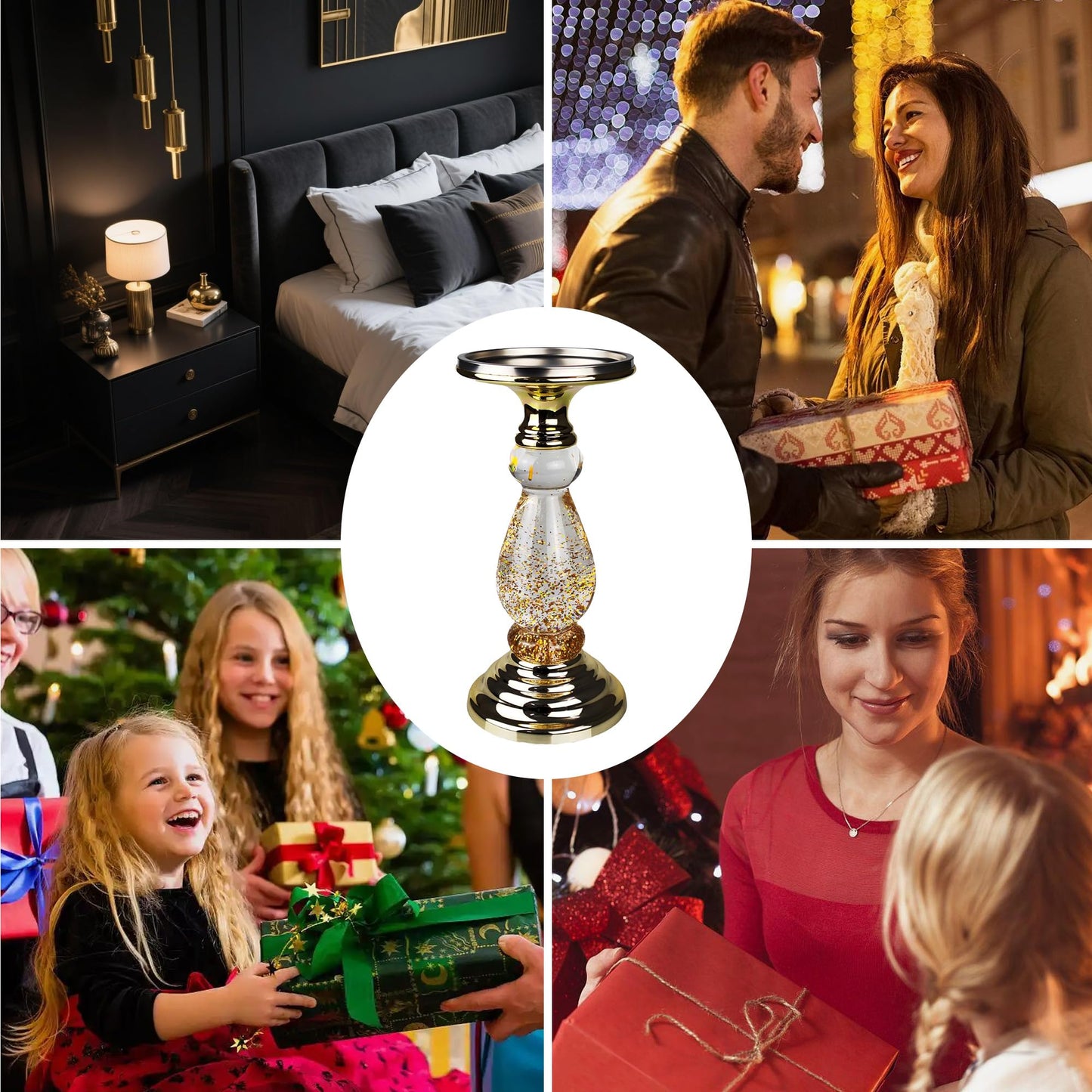 Music Water Lantern Candle Holder Table Centerpiece Decor Candlestick Holders for Party Wedding Housewarming Birthday Anniversary Christmas New Year Gifts (Gold)