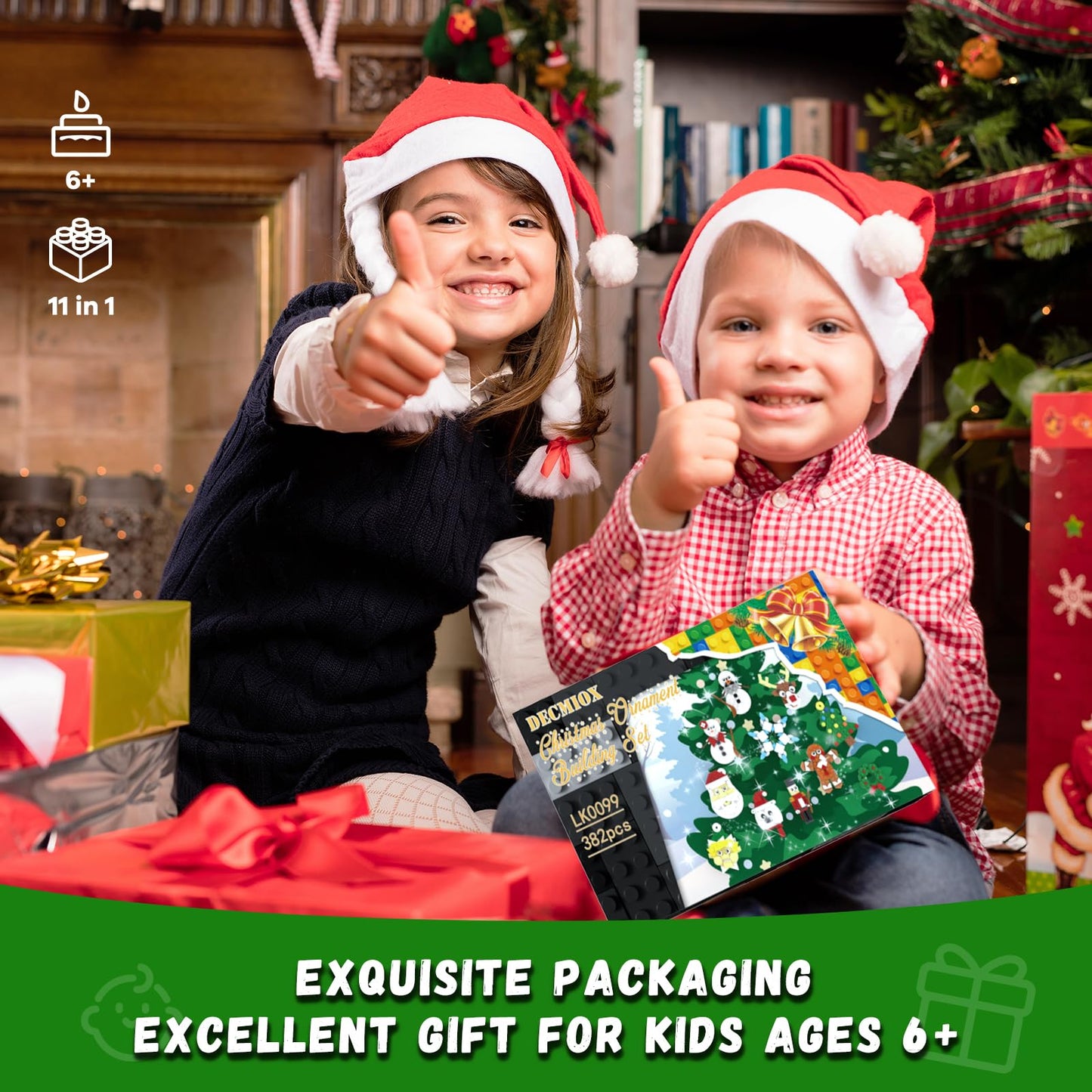 EIAVURPE Christmas Ornaments Building Set, 11-in-1 Christmas Tree, Wreath, Nutcracker, Gingerbread, Polar Bear, Snowflake, Reindeer, Santa, Stocking Stuffers Toy Gifts for Boys Girls Kids Ages 6+.