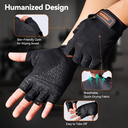 JOBGAIN Workout Gloves for Women and Men, Breathable Weight Lifting Gloves, Grip & Shock Absorption, Full Palm Protection, for Gym Exercise, Fitness, Training & Cycling, Black, Size S