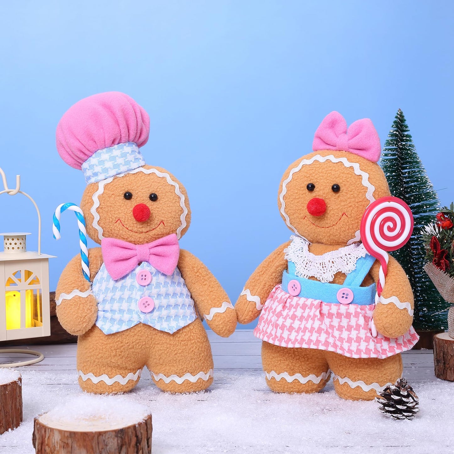 GAKSK Christmas Decorations Indoor Gingerbread Plush Hold Candy Cane Home Decor Gifts 11.8inch Gingerbread Stuffed Animal Doll Tree Toppers Christmas Decorations (2PCS)