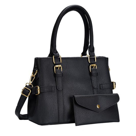 Tigpoy Black Purses for Women, Purses and Handbags Set Fashion Leather Shoulder Tote Work Bag for Women Ladies Top Handle Satchel 2PCS (Black)