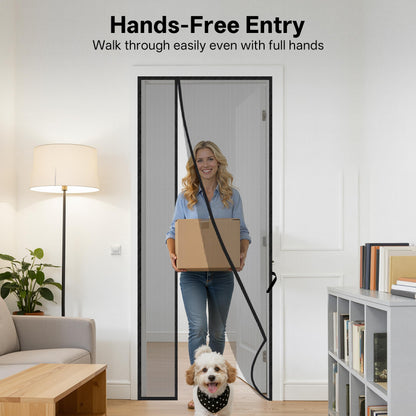 Sunolga Magnetic Screen Door Fits Door Size 34 x 82 Inch, Actual Screen Size 36 x 83 Inch, Reversible Left Right Side Opening, Sturdy Polyester Mesh Curtain Hands Free for Patio, Sliding Door, Black