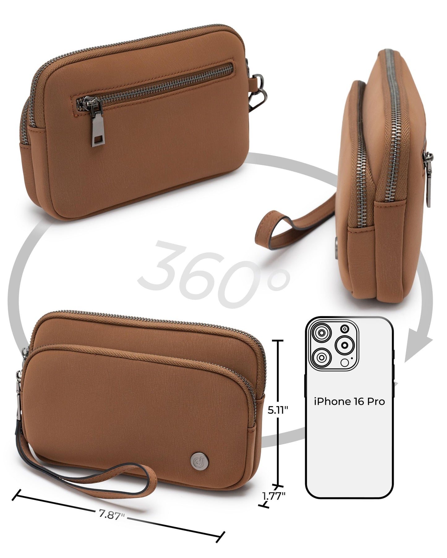 Dorefala Wristlet Purses for Women, Small Vegan Leather Wallet with 3 Zipper Pockets, Clutch Bag for Travel Gift (Brown)