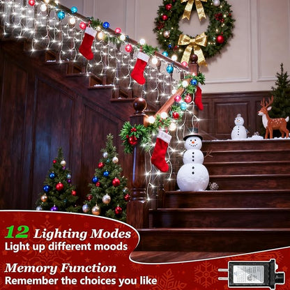 504 LED Fairy lights for Bedroom, 50ft Christmas Window Lights with 112 Drops 12 Modes, Dimmable Curtain Lights, String Lights Indoor Outdoor for Holiday Wedding Party Home Decorations, Cool White