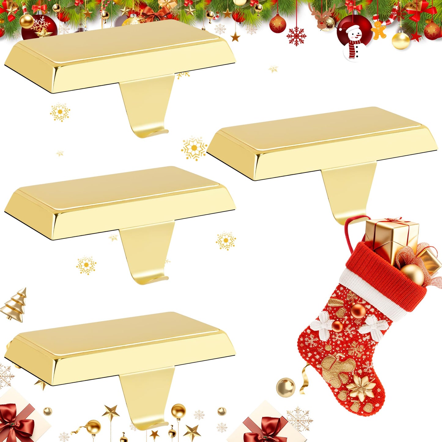 Doitory Christmas Stocking Holder Hanger for Mantle,4 Pack for Xmas Decorations Lightweight and Adjustable for Fireplace Home Decoration