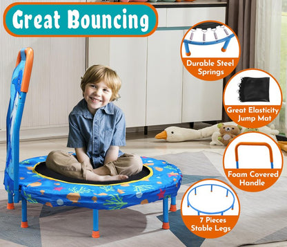 Maotifeys No-Gap 36" Mini Trampoline Toddler Trampolines with Handle for Kids, 36 inch Indoor Garden Small Kid Trampoline Baby Trampolines with Super Safe Cover for Toddlers Ages 2 to 5, Dolphin