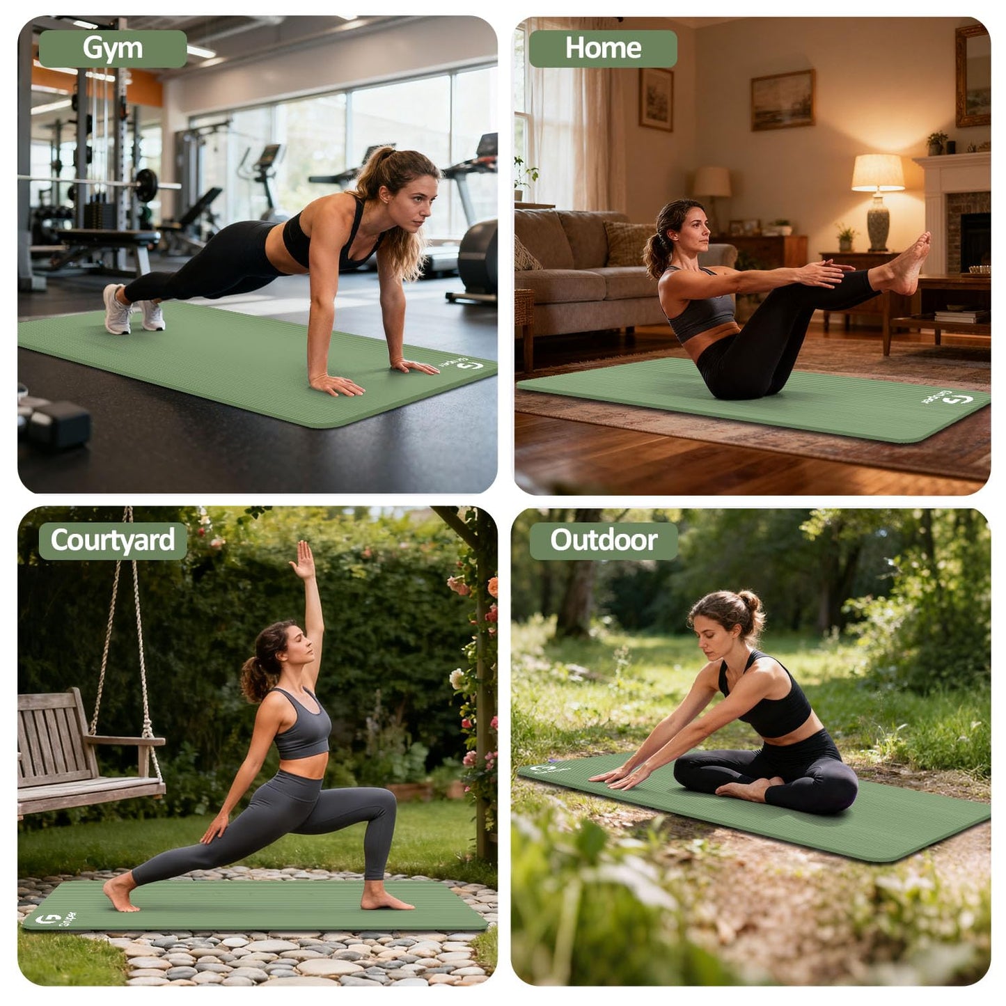 Yoga Mat Non Slip NBR Thick Yoga Mat, 72"L x 32"/24"W x 0.6"/0.4"TH (185cm x 80cm/61cm x 15mm/10mm), Anti-Tear Exercise Mat with Carrying Strap and Bag, Workout Mats for Yoga, Pilates, Floor Exercises