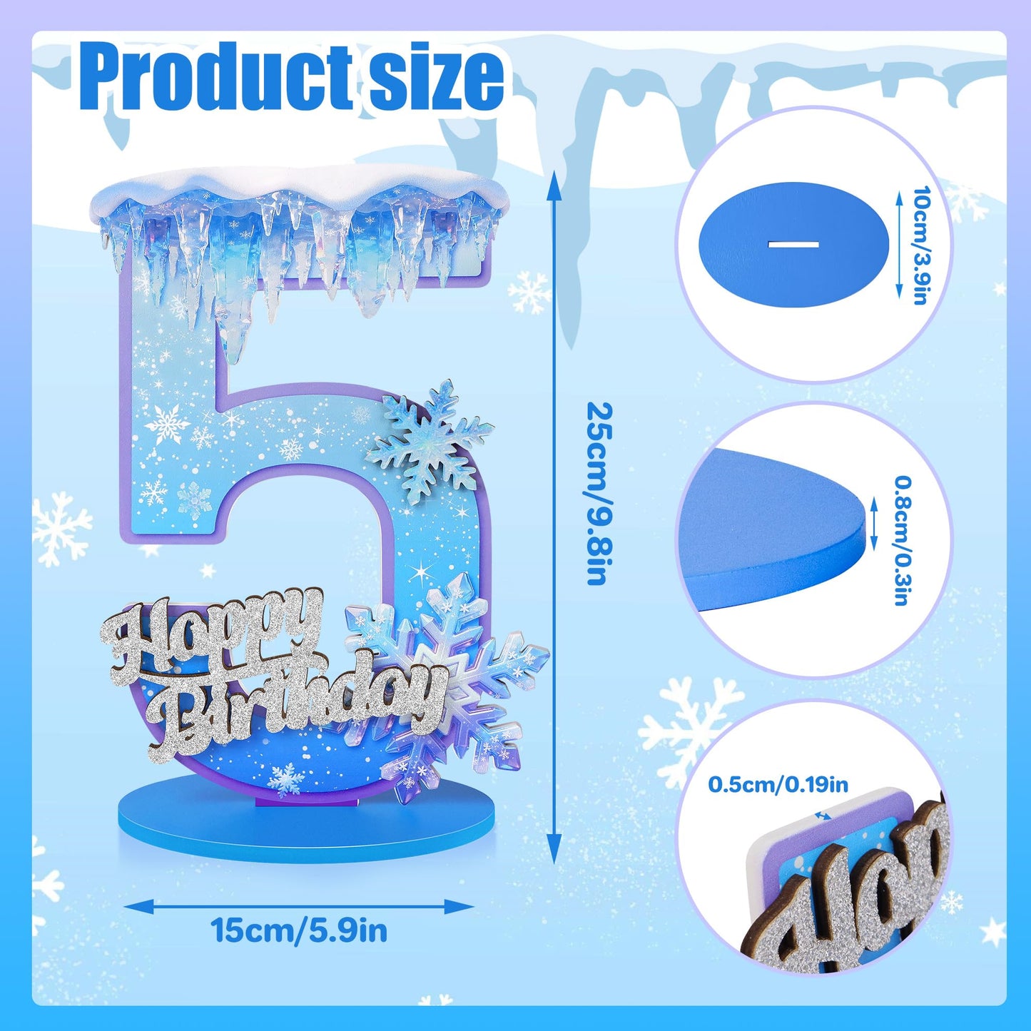 Snowflake Birthday Number Sign Centerpiece Snowflake Theme Party Decorations Winter Wooden Party Centerpieces for Table Decoration Photo Props Snowflake Birthday Decorations
