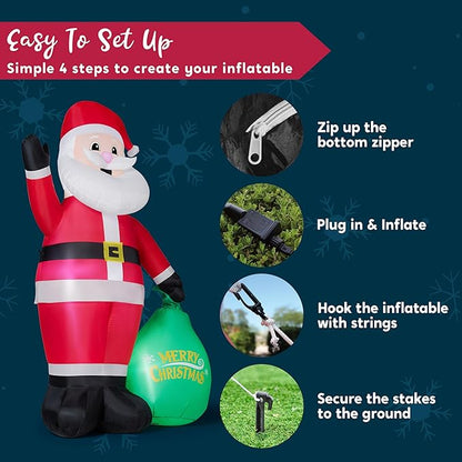 JOYIN 8FT Tall Christmas Inflatable Santa Outdoor Decoration for Yard, Blow Up Santa Decor Holding Gift Bags with Build-in LEDs for Xmas Party Decor Yard Outside Garden Holiday Decoration