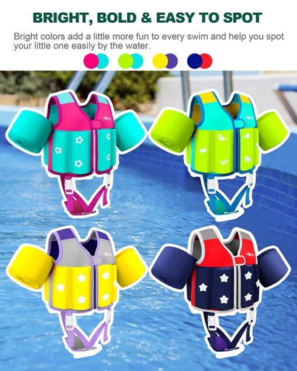 AEOCOO Kids Pool Floaties 1-2-3-5-7-9 Years Old, Toddler Swim Vest 20-30-50-70 Pounds, Comfortable Extended Wear Kids Float Jacket with Crotch Strap, Bright Design and Unpadded Sides, Pink