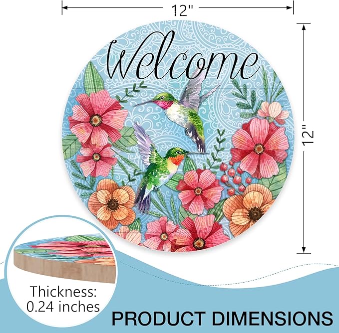 Deroro Welcome Spring Hummingbird Birds Sign for Front Door Decor, Floral Flowers Wood Door Hanger for Outdoor Outside Porch, Seasonal Summer Farmhouse Wooden Wreath Indoor Wall Hanging Decoration