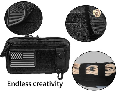 Tactical MOLLE Admin Pouch, Horizontal Modular EDC Utility Tool Pouch, Tactical Pouch with US Flag Patch and Keychain