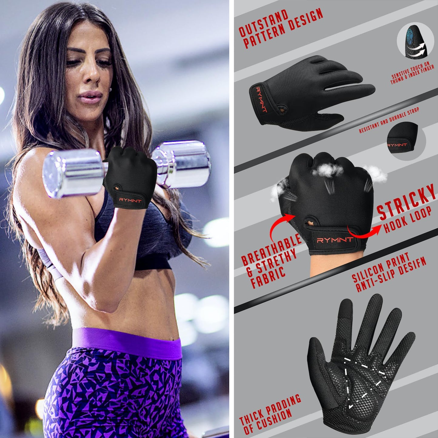 Full Finger Workout Gloves for Women Men- Weight Lifting Gloves with Full Palm Protection & Extra Grip for women Gym, weightlifting, Weight Lift, Rowing, Exercise, Sport, Cycling.fblack-Small